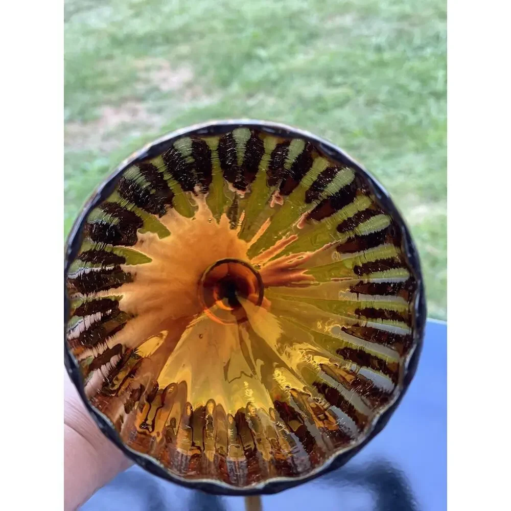 Vintage Empoli Amber Italian Tall Art Glass Optic LONG Stem Compote Vase Snifter
